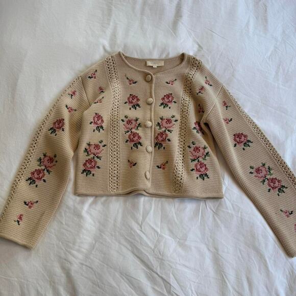 Sézane Sweaters - Sezane cream and pink floral caridgan